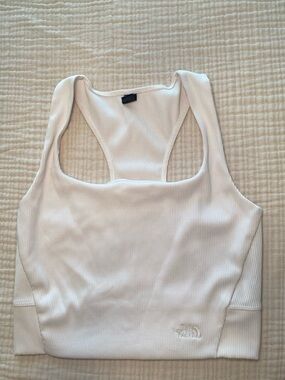 The North Face Women’s White Ribbed Racerback Sports Crop Tank Size Medium